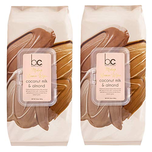 Beauty Concepts 2 Pack (60 Count Each) Coconut Milk and Almond Facial Cleansing Wipes – Detoxifies Skin and Removes Makeup – Flip Top Pack