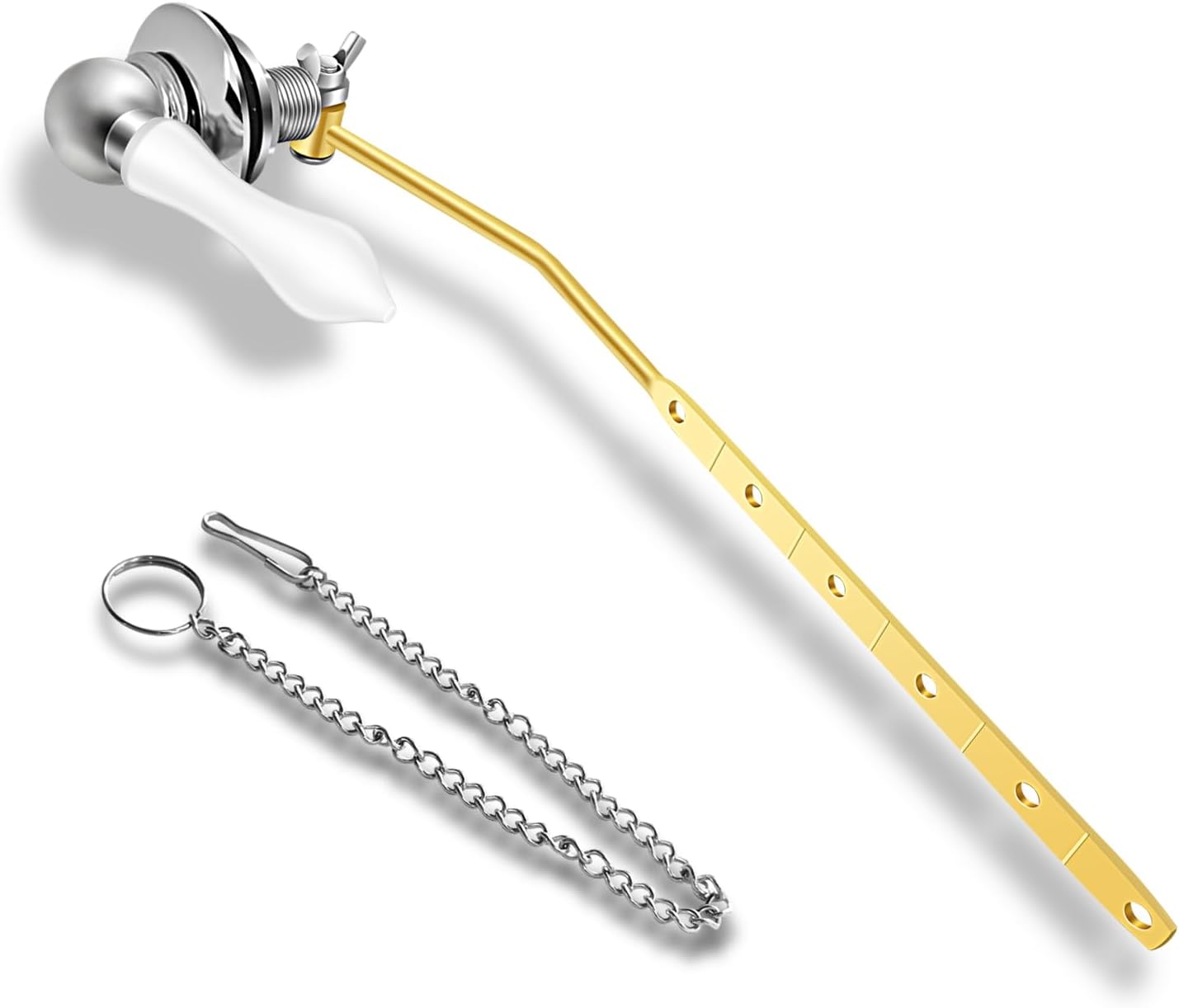 Boltigen Toilet Handle Replacement Kit, Front Mount Flush Handle for Toilet Tank, White Toilet Lever Replacement with Stainless Steel Flapper Chains, for Universal Toilets Flush Repair