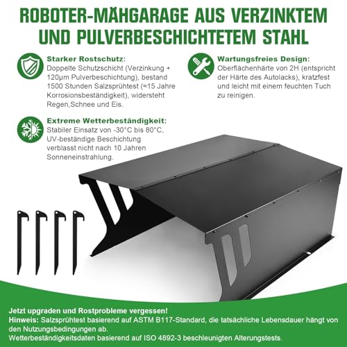 Stahl Mähroboter Garage, Rasenroboter Rasenmäher Garage aus Verzinkte Stahl, Überdachung Dach Carport Unterstand zum Garten, Schutz vor Sonnen Regen und Wind, 78 x 61 x 31(LXBXH) cm - 2