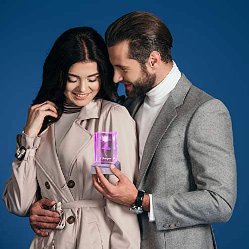 I Love You Forever Birthday Gifts For Girlfriend Boyfriend Wife Mom Christmas I Love You Gifts 3D Crystal With Led Color Night Light For Her Cute Long Distance Friendship (Rose Style) #TOP6