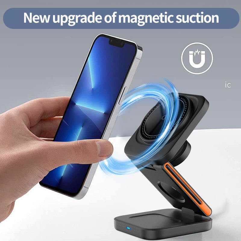 15W Magnetic Charger 3in1 Wireless Charger Compatible for iPhone 17/17 Air/17 Pro/17 Pro Max, 16/16 Plus/16 Pro/16 Pro Max, 15/14/13/12 Series and Smart Watch Fast Charging Adaptor - Black