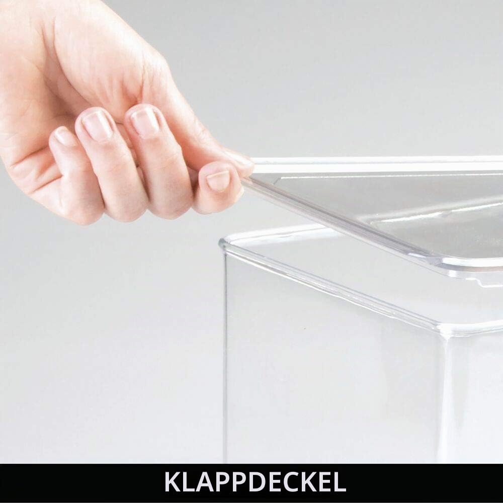 mDesign 4er-Set Aufbewahrungsbox für Bastel- und Nähzubehör – Bastel Organizer aus Kunststoff mit Klappdeckel – stapelbare Ablage für Wolle, Perlen, Stoffbänder usw. – durchsichtig