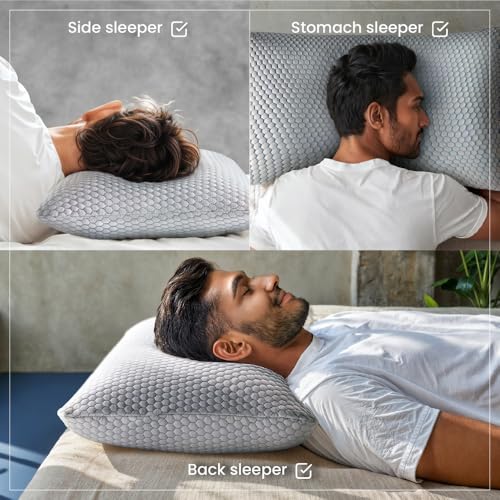 Image of Duroflex Core Balance Orthopedic Memory Foam Pillow, Medium-Firm, 4 Inch Height | Cooling Ice Dough Technology | Arctic Ice Fabric | Neck Pain Relief | (24 x 16 Inch, White) | 1 Year Warranty