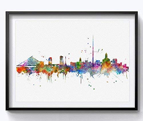 Dublin Skyline Cityscape Dublin Print Watercolor Art Watercolor Painting Ireland City Building Office Decor City Silhouette Wall Art 8X10 Inch Unframed #TOP25