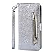 Produktbild Hülle Glitzer für Samsung Galaxy S20 FE 5G/4G Handyhülle Bling Diamant Wallet Case Flip Cover PU Leder Tasche Malen Flipcase Schutzhülle Handytasche Skin Ständer Klapphülle Schale Bumper Silber