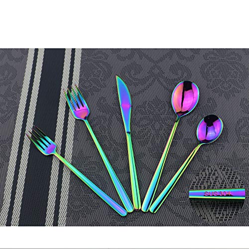 Gugrida 20-Piece 304 Stainless Steel Luxury Mirror Polished Rainbow Colorful Silverware Flatware Cutlery Set Service for 4 Include Knife Fork Spoon Dessert Fork Teaspoon Dishwasher Safe