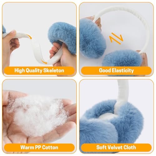 GNEGNI Kids Fluffy Ear Muffs Foldable Winter Faux Fur Earmuffs Adjustable Ear Warmer Cover Outdoor Earmuff for Girls Boys4