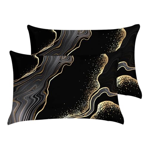 GABraden Microfiber Pillowcase 2PCS Set with Hidden Zipper,Soft and Comfortable Fabric Pillow Cases,Lightweight and Breathable,Easy to Clean (1391-Black-Marble)