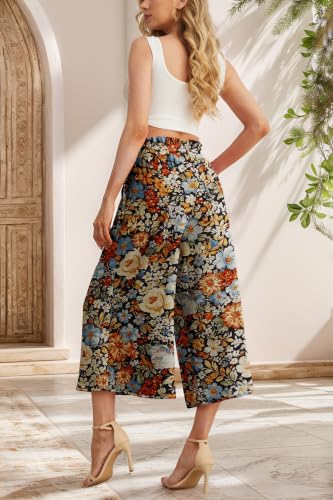 Image of IWOLLENCE Women Flowy Loose Wide Leg Pant Summer Beach Casual Trousers high Waist Adjustable Knot Business Work Casual Pants