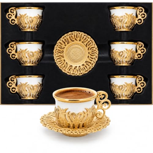 Alisveristime Sunum Gold Rim Turkish Coffee Set with 6 Cups (Gold)