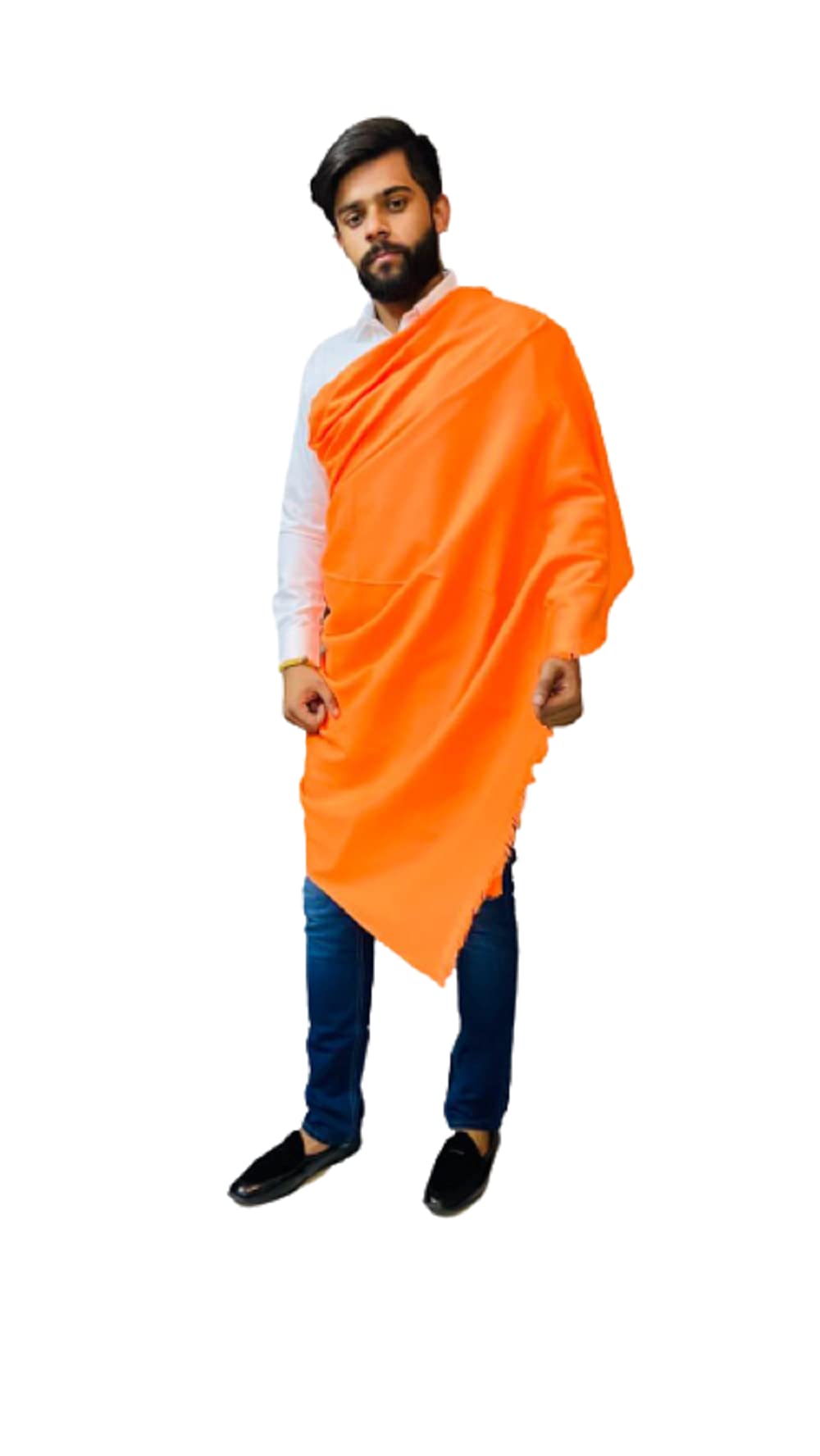 Black Lohi Stole For Men Full Size, Fine Wool - Size 50x100 Inches (Orange), Standard-image-36