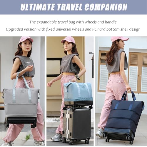 Duffle Bag with Wheels,Wheeled Duffle Bag,Bag on Wheels,Large Suitcases with Wheels,Foldable Travel Bag,Expandable Luggage,Carry on Luggage for Women Men (Black) by AUULA - Used condition - Image 7