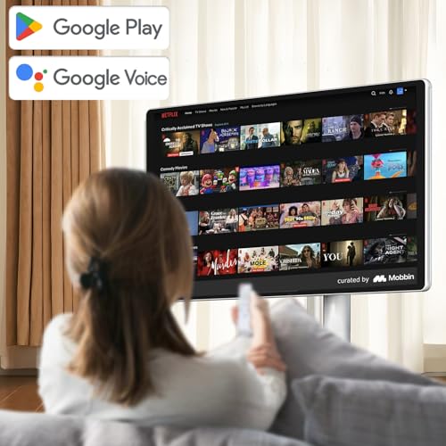 Image of 21.5 inch FHD Smart Portable TV, Rolling TV on Wheels, Android 15 OS, 6G +128GB Storage, Portable Touch Screen Monitor, 13MP Camera, Built-in Battery, 60Hz Refresh Rate, Full Swivel Rotation, Voice Remote