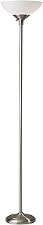 Adesso Brushed Steel Torchiere Floor Lamp with Frosted White Shade – 300W Double Socket Construction, Modern Accent Lighting for Bedroom, Living Room, or Home Office, 71” Tall