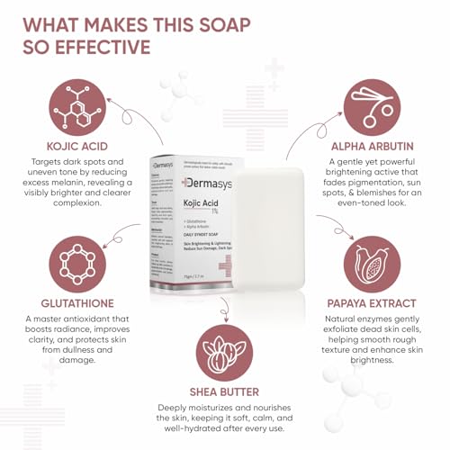 Image of 1% Kojic Acid Soap with Glutathione & Alpha-Arbutin For Pigmentation, Dark Spots & Sun Damage | with Papaya Fruit Extract | Soap for Men & Women | Suitable for All Skin Types | 75 g