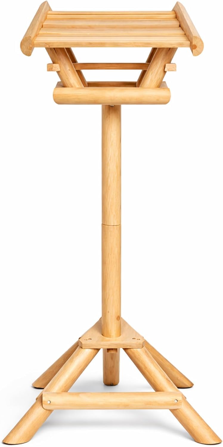 Wooden Bird Feeder with Stand – Outdoor Garden Bird Table on Pole with Roof | Natural Wood Wild Bird Feeding Station for Yard, Patio & Lawn Décor