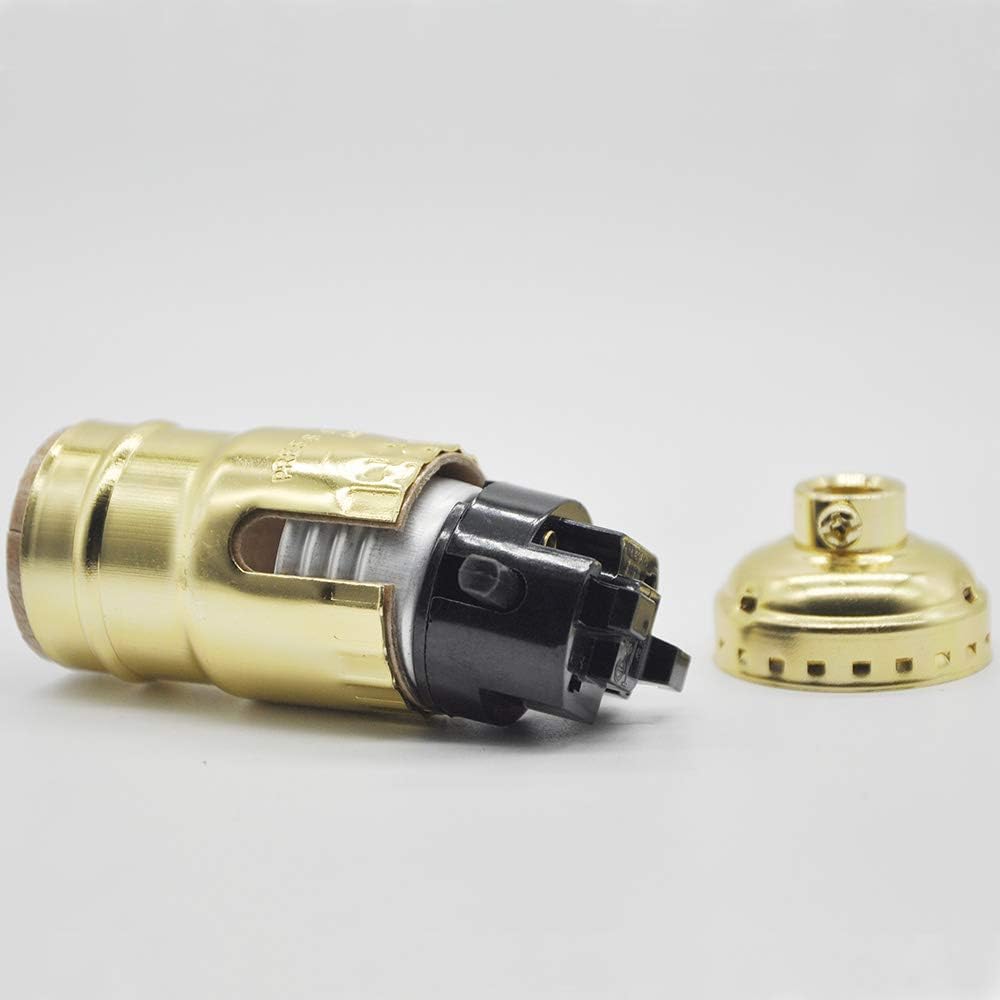 E26 Light Socket with Push ON/Off Switch,Brushed Gold Medium Screw Socket,for Table Lights or Desk Lamps,UL Listed