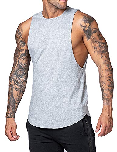 Magift Men's Stringer Bodybuilding Tank Tops Fitness Curved Hem Muscle Gym Workout Tank Tops (Light Grey, M)