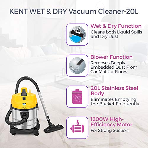 KENT KSL612 Wet and Dry Vacuum Cleaner 1200Watt (Metallic Silver