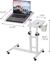 Vista 3 de Escritorio ajustable para laptop con ruedas, escritorio de noche sobre la cama, carrito de escritorio ajustable en altura con ruedas, escritorio
