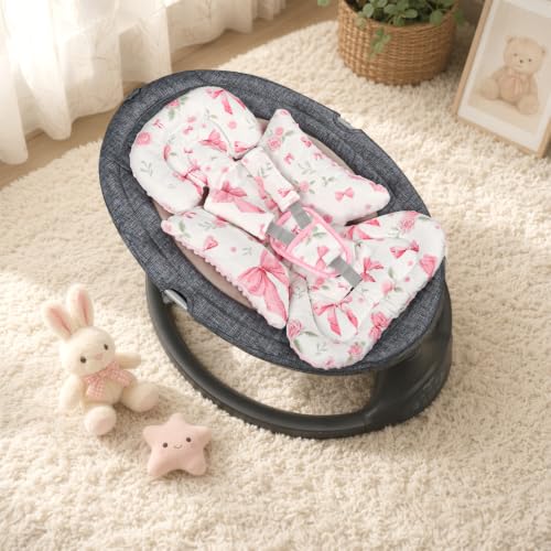 Image of Infant Car Seat Insert Boy Girl, 3 in 1 Newborn Carseat Insert with Strap Pads, Car Seat Head Support for Baby Strollers, Swings, and Bouncers, Comfortable and Machine Washable, Pink Rose