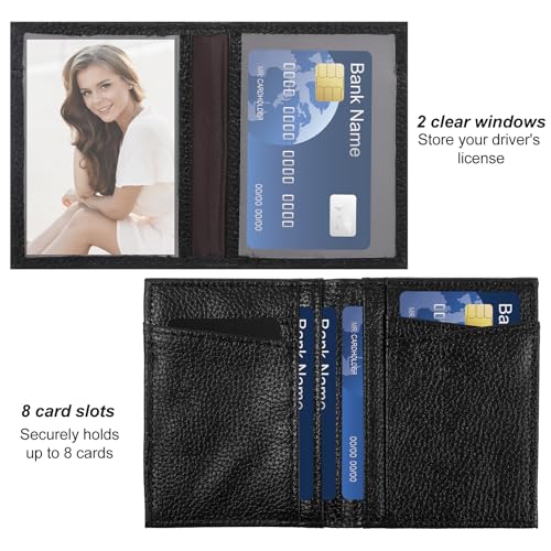 Slim Wallet for Id and Credit Card Men Minimalist Front Pocket Leather Wallet, Thin Minimalist Bifold Design Wallets with 8 Card Slots and 2 ID Windows for Money, Credit Debit Cards, Driver's License3