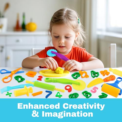 Dough Tools 24pcs Dough Tools Play for Kids Clay Accessories with Rolling Pins,Number Cutters,Roller,Safety Scissors,Plastic Knife - Image 3