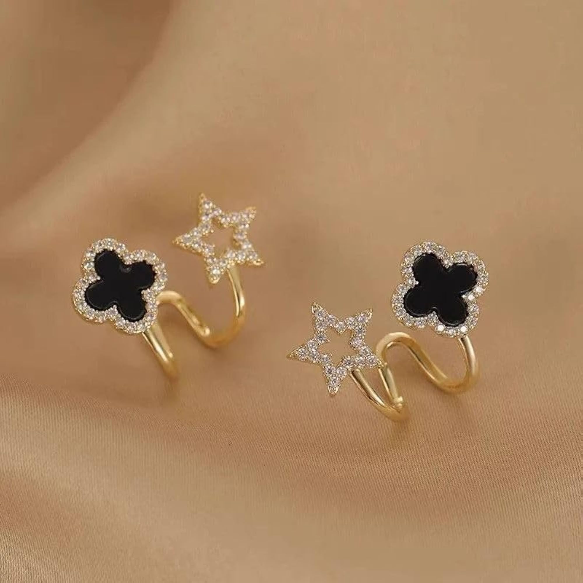 Gold-Tone Open Rings Set with Clover and Star Design