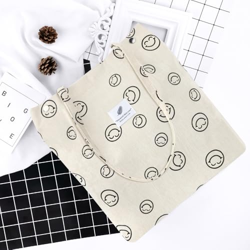 Image of Ayieyill Corduroy Tote Bag for Women Canvas Shoulder Cord Purse with Inner Pocket