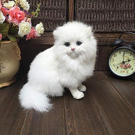 Amazon Co Jp リアルなかわいいシミュレーションぬいぐるみぬいぐるみ白いペルシャ猫おもちゃ猫人形テーブルの装飾キッズ男の子女の子イースターギフト C 11cm 30cm おもちゃ