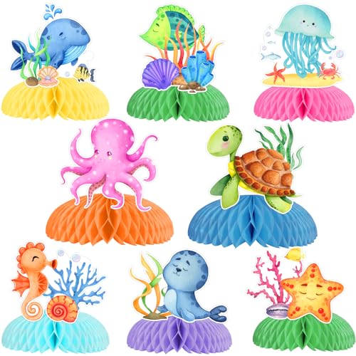 Sursurprise 8 piezas de centros de mesa de animales marinos del océano, decoración de mesa de criatura marina para debajo del mar, cumpleaños, baby shower, suministros de fiesta