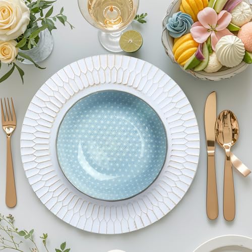 Omuriko White Charger Plates Set of 12, 13" Plastic Chargers for Dinner Plates, Thanksgiving, Christmas Party Banquet Serveware Supplies — view 3
