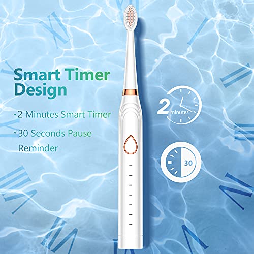 BTRICL Sonic Electric Toothbrush, USB Rechargeable Powerful Sonic Cleaning Tooth Brush with 6 Modes, 5 Brush Heads + 1 Facial Cleansing Brush Head + 1 Face Massage Head Whitening Toothbrushes — view 4
