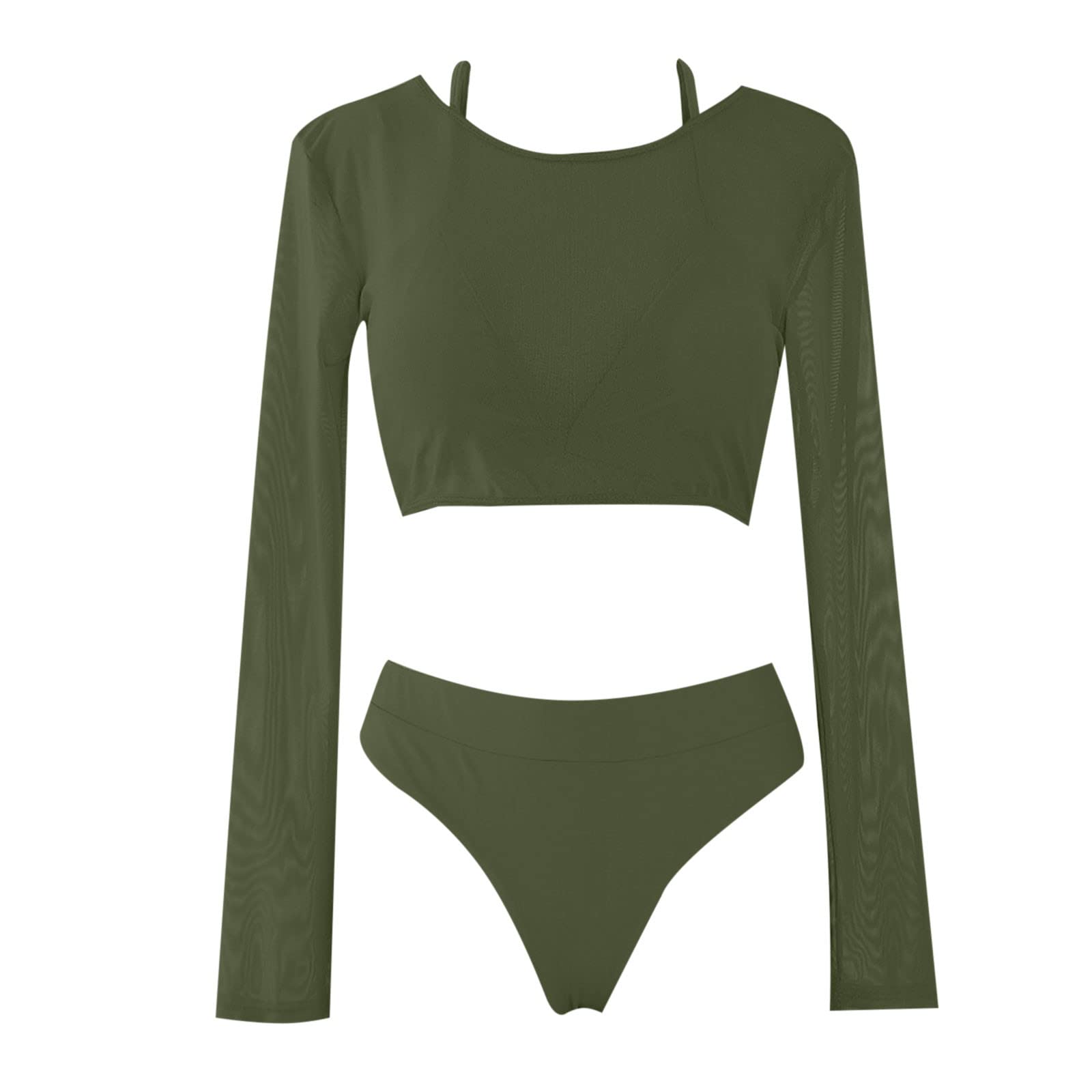3PCS Swimsuit for Womens Sexy Swim Shirt Rashguard Long Sleeve Crop Top with Triangle Bikini Set Swimwear
