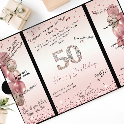 Image of DARUNAXY Black & Rose Gold 50th Birthday Alternative Signature Guest Book