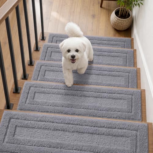 PADOOR Soft Non Slip Stair Treads for Wooden Steps, 8''x30'', 15PC, Grey