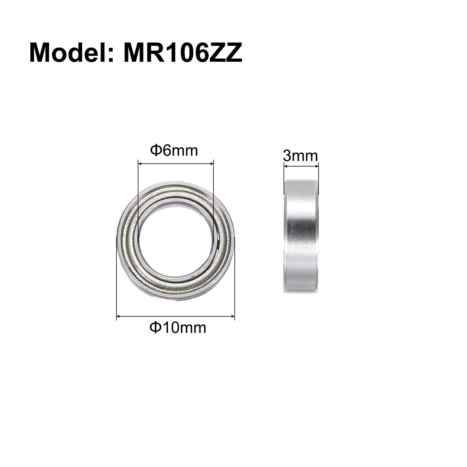 QUARKZMAN 8 szt. Łożyska kulkowe głęboko gardło Mr106Zz Z2 6 x 10 x 3 mm stal chromowana o wysokiej zawartości węgla podwójnie ekranowana metalowa łożyska precyzyjne, P0 (ABEC1)