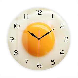 12 Inch Kitchen Wall Clock, Fried Egg Poached Egg Wall Clock Silent Non Ticking Quartz Egg Yolk Clock Round Analog Wall Watch Breakfast Food Dining Hall Canteen Restaurant Cafe Wall Art