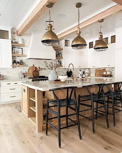 2xhome Farmhouse Style Wishbone Counter Height Bar Stool with Backs Dark Woven Seat Black Wood Fully Assembled, Single, Set of 1