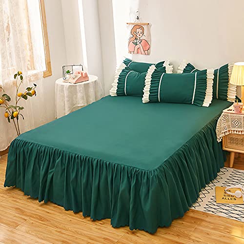 Jupe De Lit Cantonnière De Lit Couvre-lits à Volants Pour Simple/double Cache-sommiers Drap De Lit Antidérapant Avec Volants De 38 Cm Couvre-lit De Décoration De Chambre à Coucher,Green2-180x200cm Cover