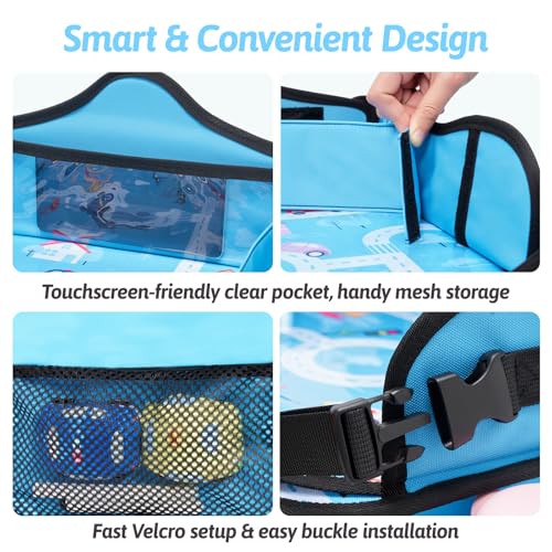 Image of Kids Travel Tray for Car, Boy's Safety Seat Table, Carseat Lap Desk | Weight-Relief Strap, Non-Skid Silicone Base, Waterproof Dining /Craft Mat