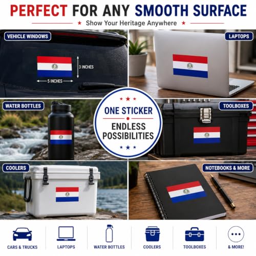 Image of Paraguay Vinyl Flag Stickers, Car Decals, Waterproof Indoor Outdoor, Laptop Stickers, Car Bumper, Paraguayan Flag, 5 x 3 Inches, Set of 3
