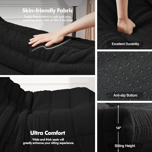 Image of Bean Bag Chair Big Sofa Beanbag Chair for Adults Fireside Chair Bean Bag Lounger with Memory Foam Filled for Home,Apartment or Gaming Venue(Black Teddy)