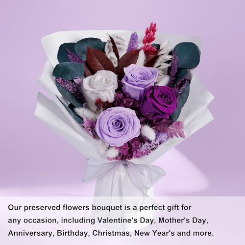 Bonsion BS-BQ-1 Preserved Flowers Bouquets, Purple Flowers, Flowers For Delivery Prime, Natural Real Long Lasting Roses And Flowers thumb #4