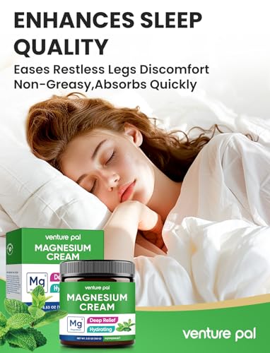Image of Venture Pal Magnesium Lotion, Topical Magnesium Cream for Sleep, Leg Cramps & Pain, Muscle Relaxation, Calm, Moisturizing Supplement with Coconut Oil, Shea Butter & Hyaluronic Acid, Safe for Kids