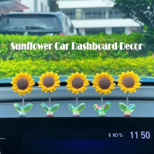 Image of Miniature Set for Home Decor, Deepawali Gift, Living Room, Figurines, Cake Decoration Items - Resin Car Dashboard Items (Multicolor) ((Sunflower Miniature Set of 5))