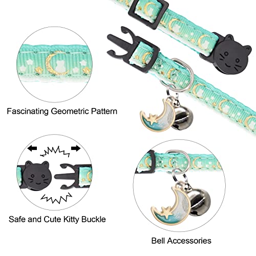 Giecooh 2 Pack Breakaway Cat Collar With Bells,Adjustable Moon And Star Kitten Safety Collars For Boys & Girls,Black+Teal #TOP1