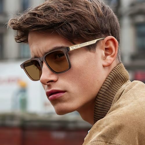AVAWAY Polarized Sunglasses Men UV 400 Protection Rectangle Frame Sculpted Filigreed Corewire Arm Category 3 Sun Shades2