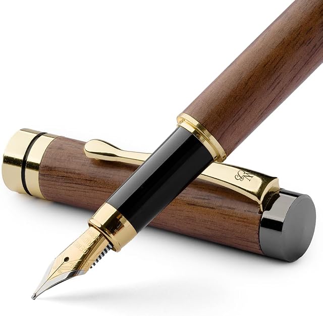 Wordsworth & Black Fountain Pen Set, Luxury Bamboo Wood - Medium Nib, Gift Case; Includes 6 Ink Cartridges, Ink Refill Converter -Journaling, Calligraphy, Drawing, Smooth Writing [Brown Wood]