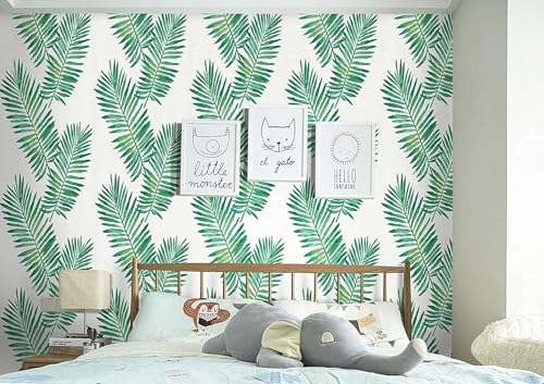 Image of ELTON Waterproof Peel and Stick Floral Wallpaper, Self-Adhesive Vinyl Wall Covering for Bedroom, Living Room Bathroom Cabinet, Countertop (45 x 600 cms, Palm Leaves)